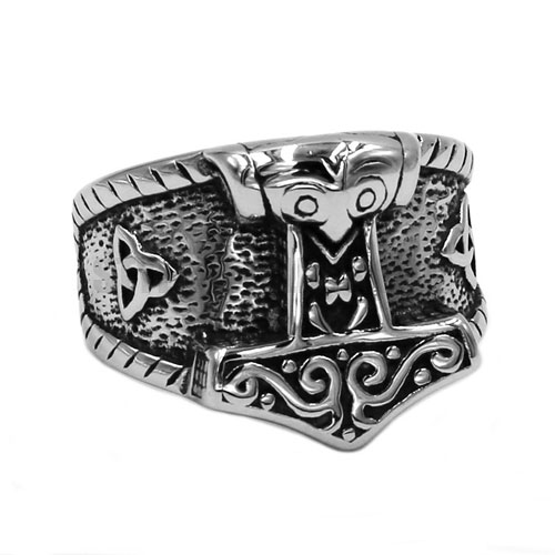 Norse Symbol Myth Thor Hammer Ring 316L Stainless Steel Jewelry Tribal Celtic Knot Motor Biker Men Ring Classic SWR0758 - Click Image to Close